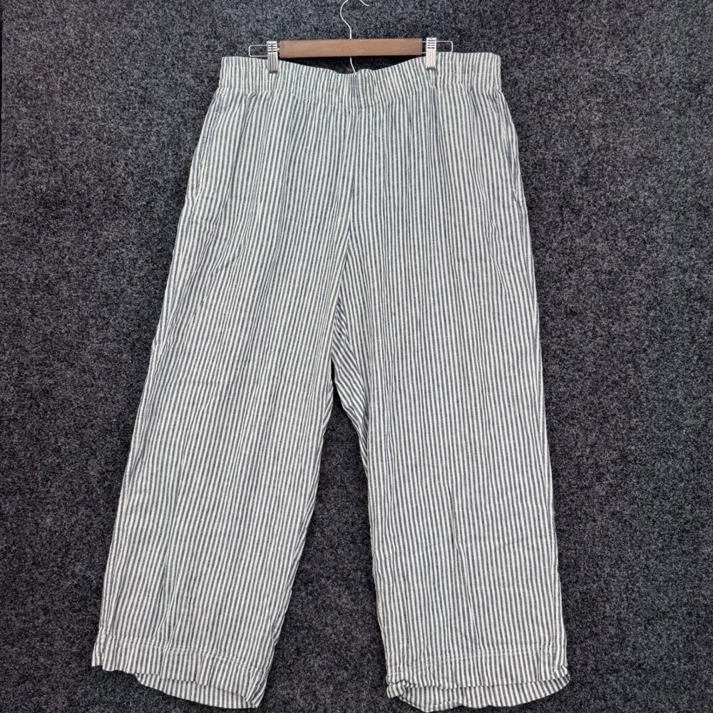 Old Navy High Rise Wide Leg Linen Blend Striped Pants XL Blue White Nautical